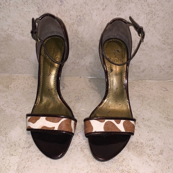 Paola Frani Giraffe Animal Print Ankle Strap Open Toe Stiletto Heels Size 6.5 - Picture 2 of 5